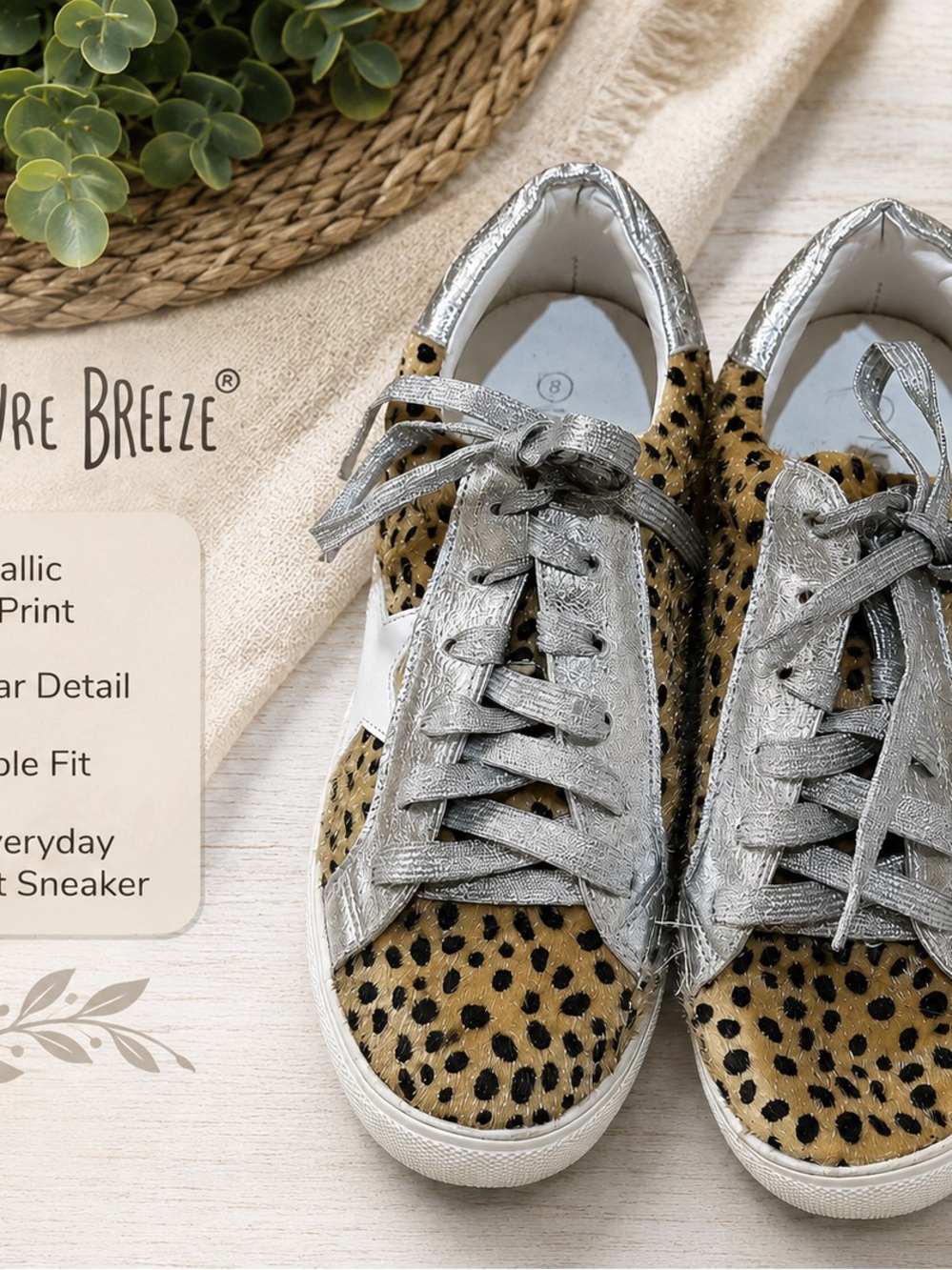 Nature Breeze Silver Metallic & Leopard Print Women's Sneakers